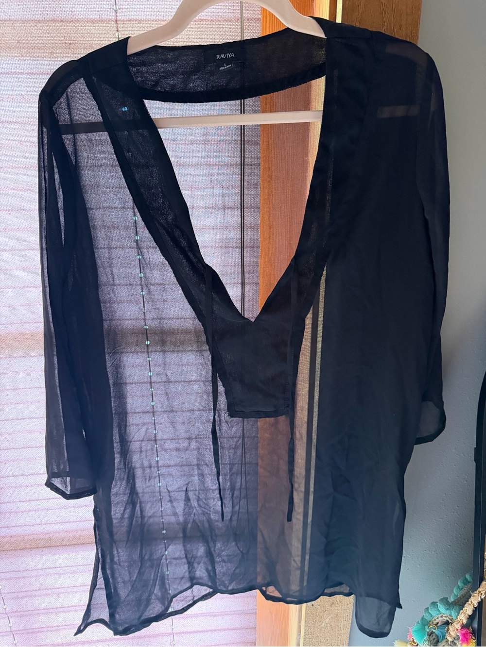 Raviya Sheer Black V-Neck Cover-Up